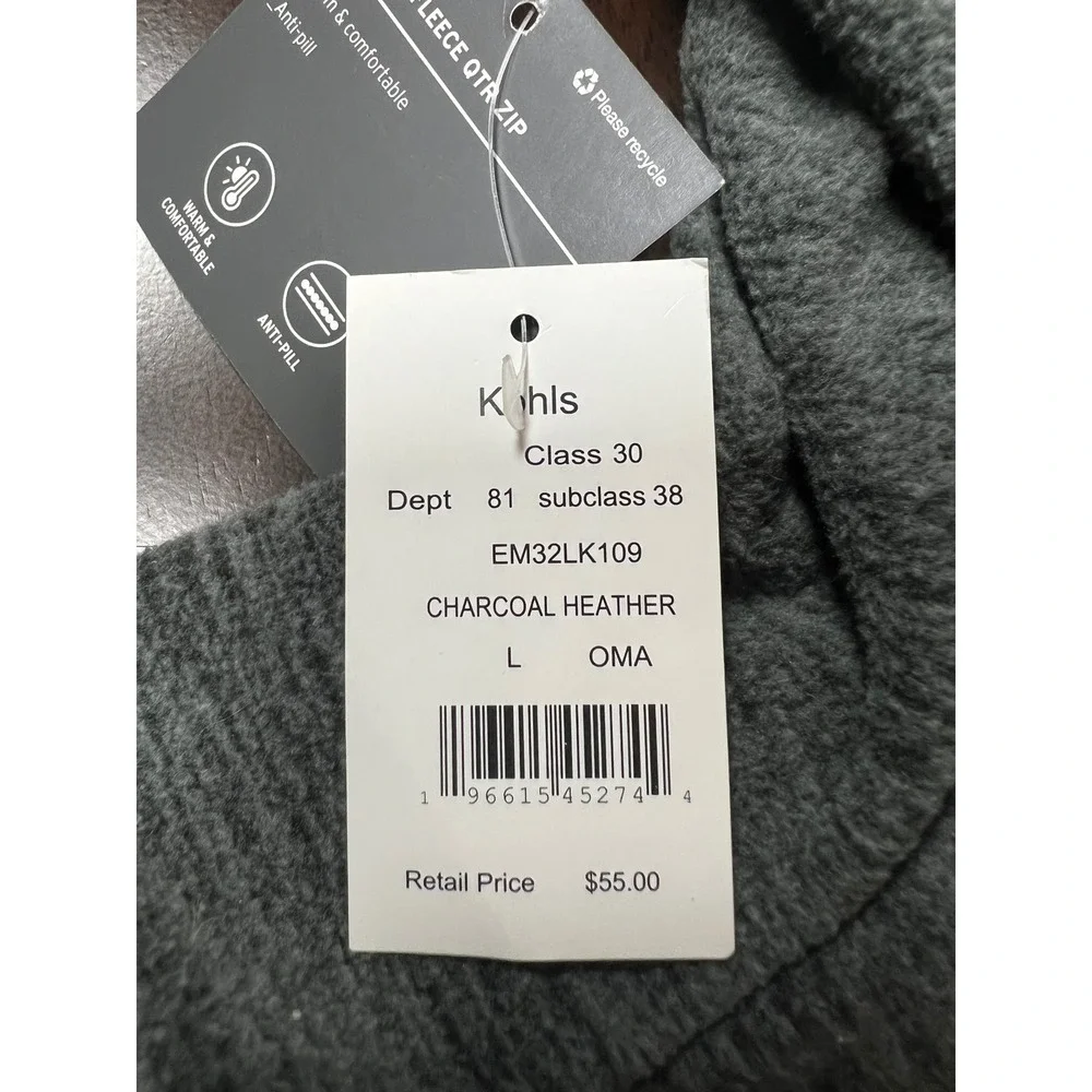 Eddie Bauer Mens Fleece Quarter Zip Pullover Charcoal Heather Grey EM32LK109